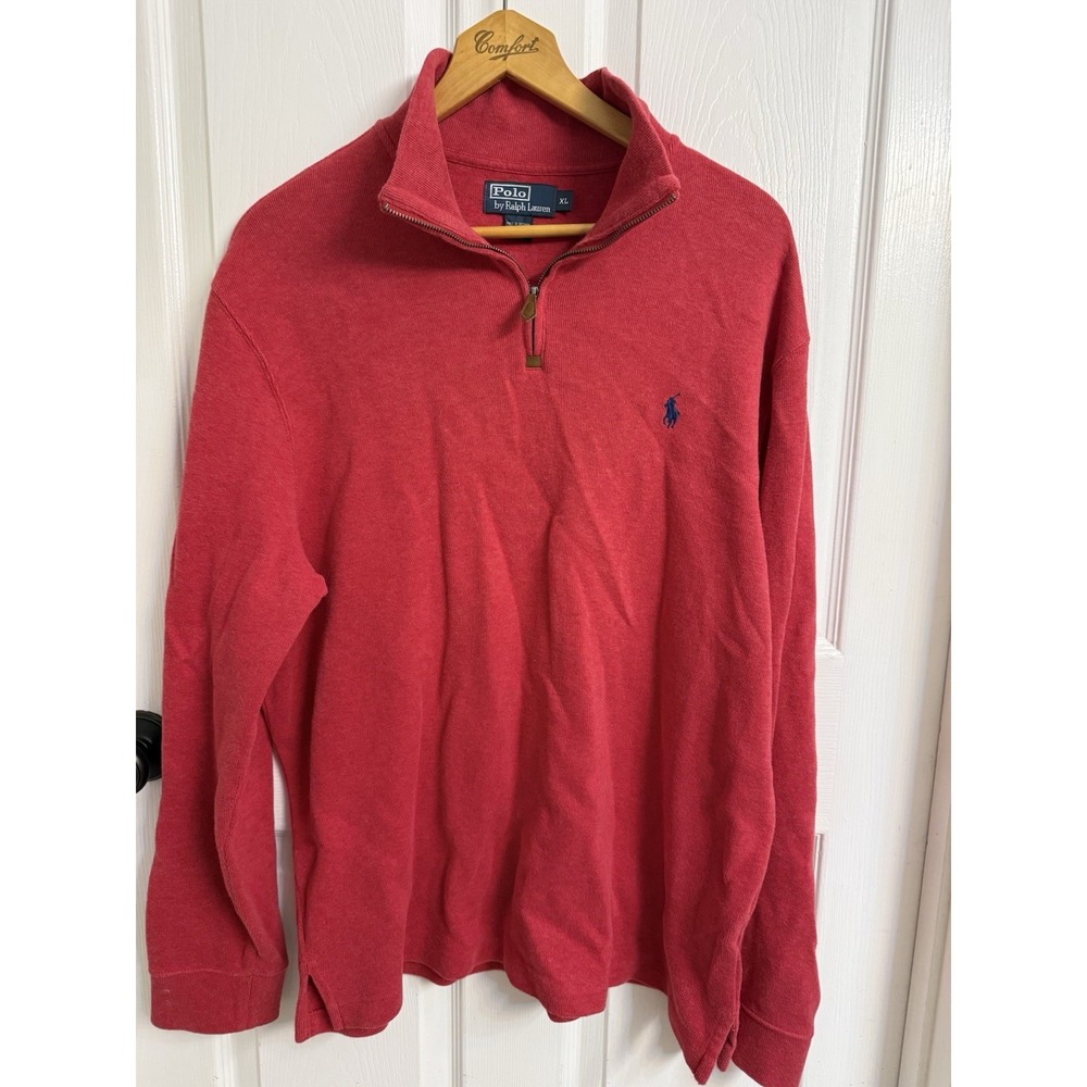 Vintage Polo Ralph Lauren 1/4 Zip Pullover Sweater Cotton Red Preppy Pony Men XL